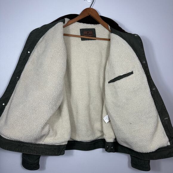 Woolrich Sherpa Lined Trucker Jacket Mens XXL Green Cotton Canvas Corduroy - Picture 10 of 15